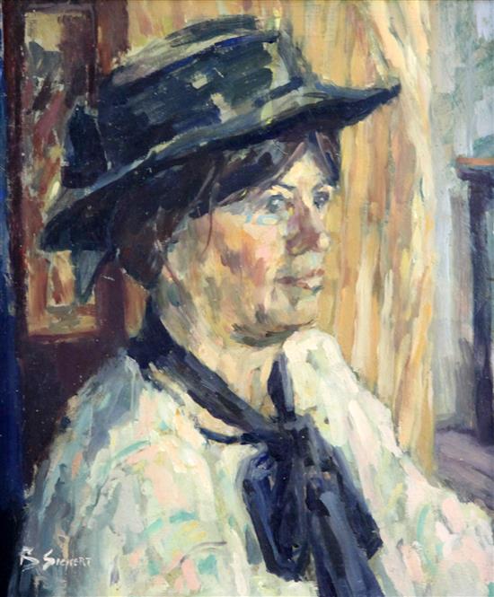 Bernard Sickert (1862-1932) Portrait of the artists wife 12.5 x 10.75in.